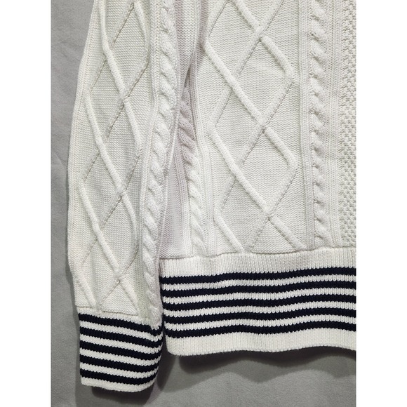 Barbour Womens Melita Chunky Cable Knit Sweater Aran US Sz 8 Off White & Navy - Picture 3 of 7